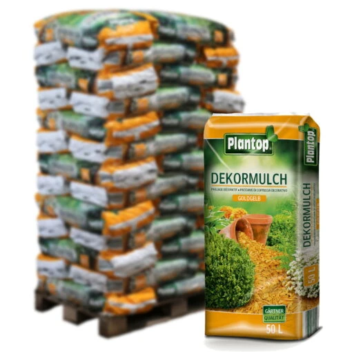 Plantop Dekormulch Goldgelb, 1950 L Gesamt, 39 Sack á 50 Liter -Freien Garten Promotion Geschäft 0960200190 Plantop Dekormulch 10 40mm goldgelb 50l Palette 39St 78577