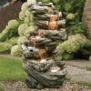 Gartenbrunnen Mit Warmlicht, Echtholzoptik, 61 X 45 X 102 Cm -Freien Garten Promotion Geschäft 0980500093 Polyresin Brunnen warmlicht 2 84959